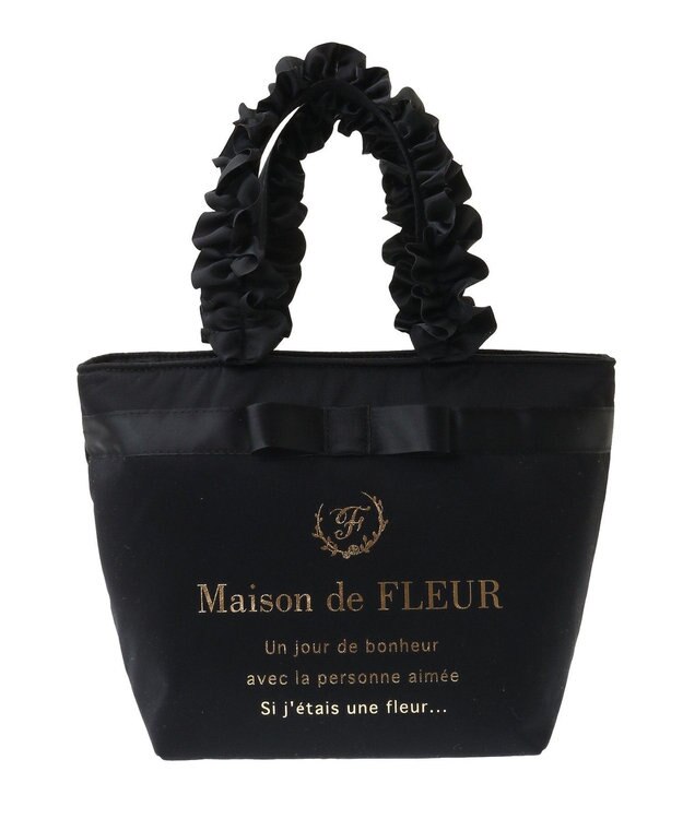 Maison de FLEUR ブランドロゴフリルハンドルトートSバッグ Black