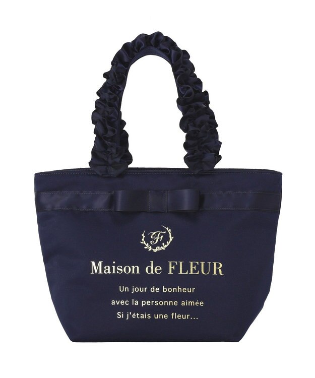 Maison de FLEUR ブランドロゴフリルハンドルトートSバッグ Navy