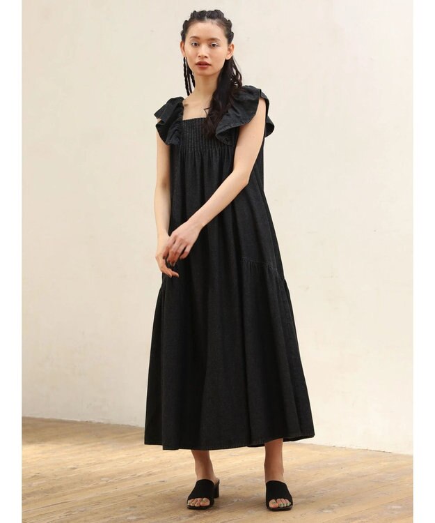 Green Parks ■ＥＳＣＡＲ　デニムピンタックワンピース Black