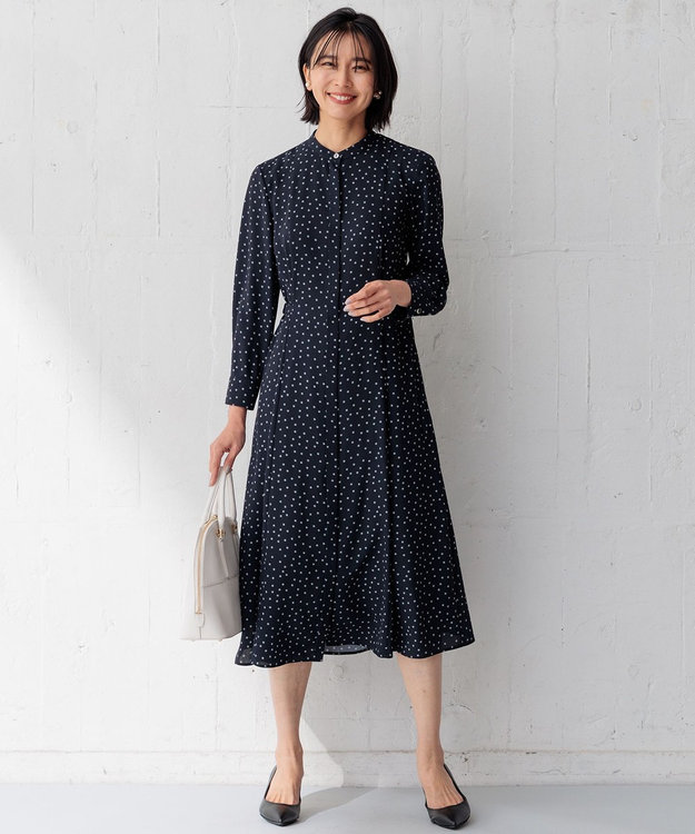 23区 S 【洗える】バックサテンアムンゼン タイプリント ワンピース ネイビープリント