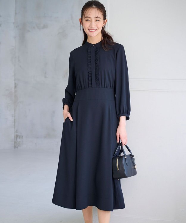 組曲 L 【KUMIKYOKU NAVY】ジョーゼットシフォン フリルワンピース ネイビー系