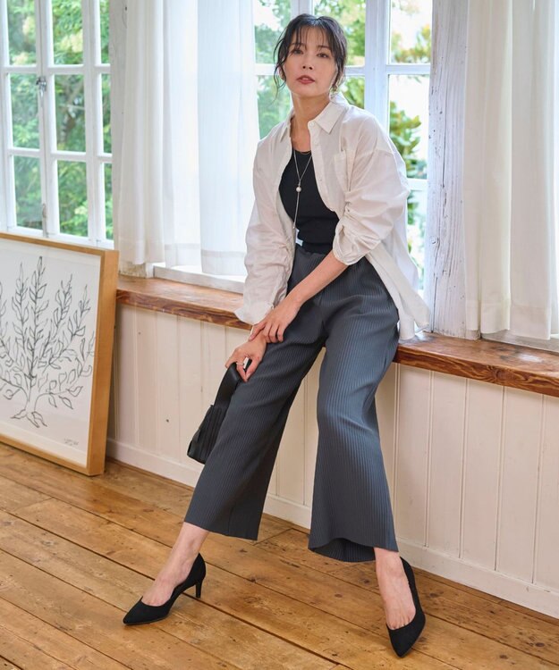 WEGO 【WEB限定/2025年秋冬新作/裾カットOK！自分サイズに調整可能/ウエストゴム/しわになりにくい/】カットプリーツパンツ ブラック中濃色