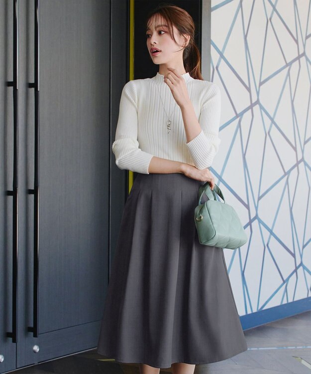 Tiaclasse 【洗える】メランジツイルフレアスカート チャコールグレー