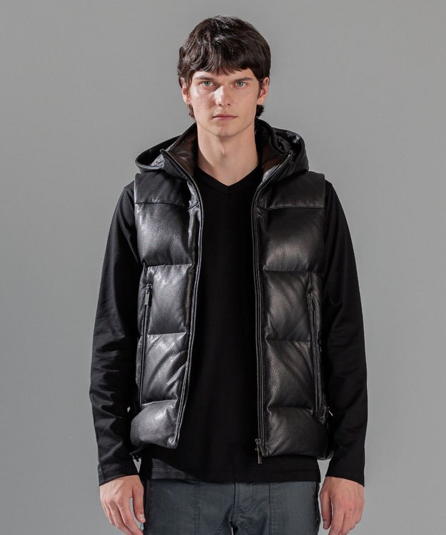 JOSEPH HOMME ライトゴートシュリンクレザー　ダウンベスト ブラック系