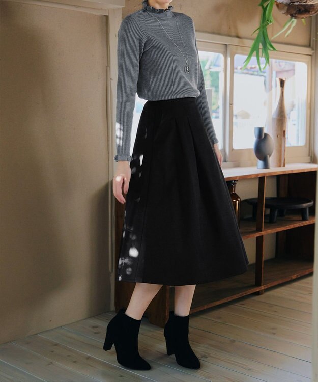 Tiaclasse 【洗える】メランジツイルフレアスカート ブラック