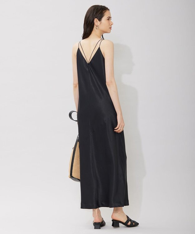 ICB L 【洗える】 アセテートフルダルサテン キャミソールドレス ブラック系
