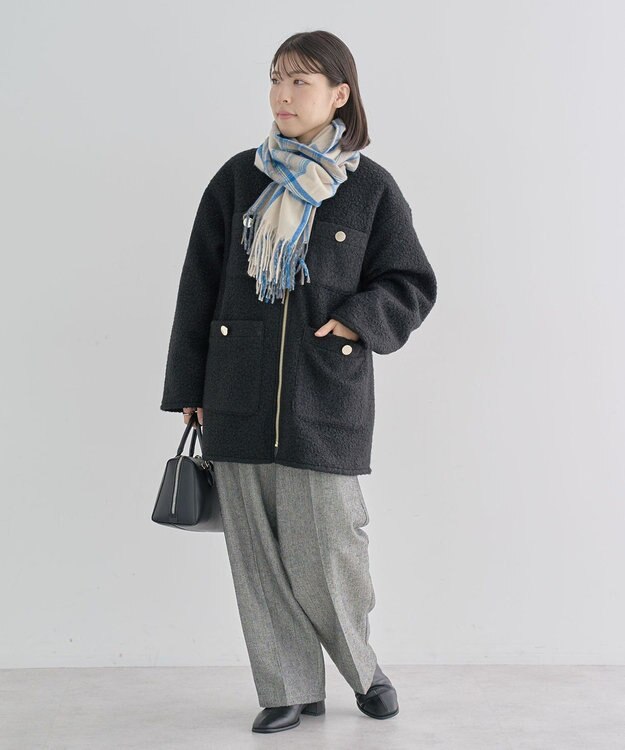 Green Parks カシミヤライクチェックストール Sax