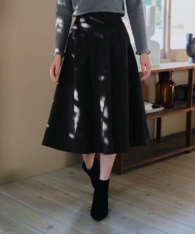 Tiaclasse 【洗える】メランジツイルフレアスカート ブラック