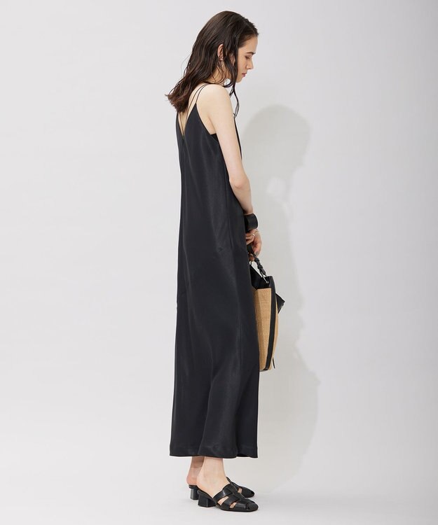 ICB L 【洗える】 アセテートフルダルサテン キャミソールドレス ブラック系