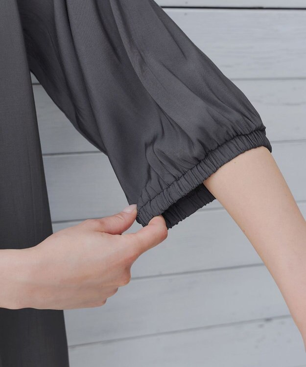 Tiaclasse L 【洗える】ラグランタックブラウス チャコールグレー