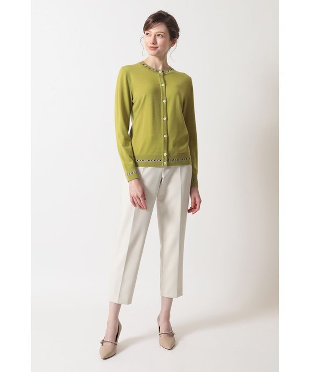 DAKS スーパーファインメリノウール チェックカーディガン グリーン