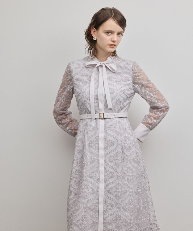 GRACE CONTINENTAL オーナメント刺繍フレアワンピース ラベンダー