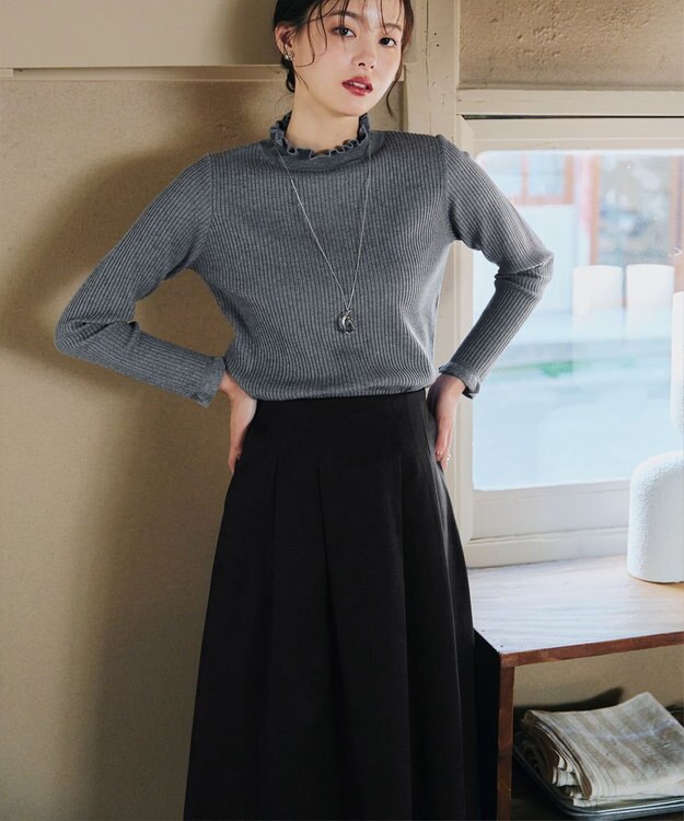 Tiaclasse 【洗える】メランジツイルフレアスカート ブラック