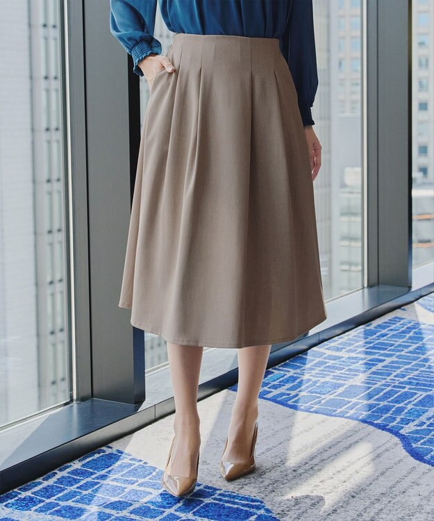 Tiaclasse 【洗える】メランジツイルフレアスカート ベージュ