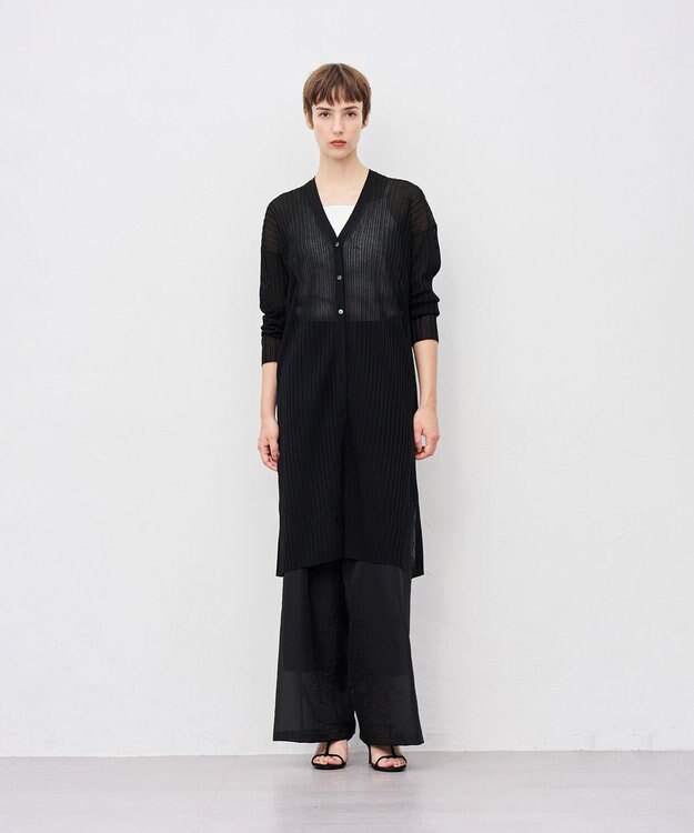 uncrave シアーニット リブロングカーディガン ブラック