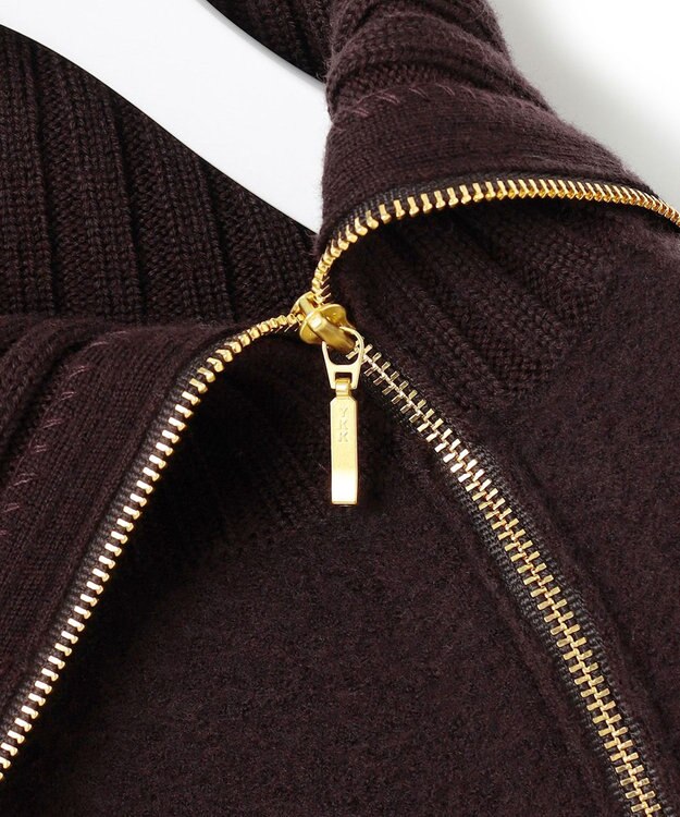 23区 L ボイルドウールコンビ ジップ タートルニット ダークブラウン系