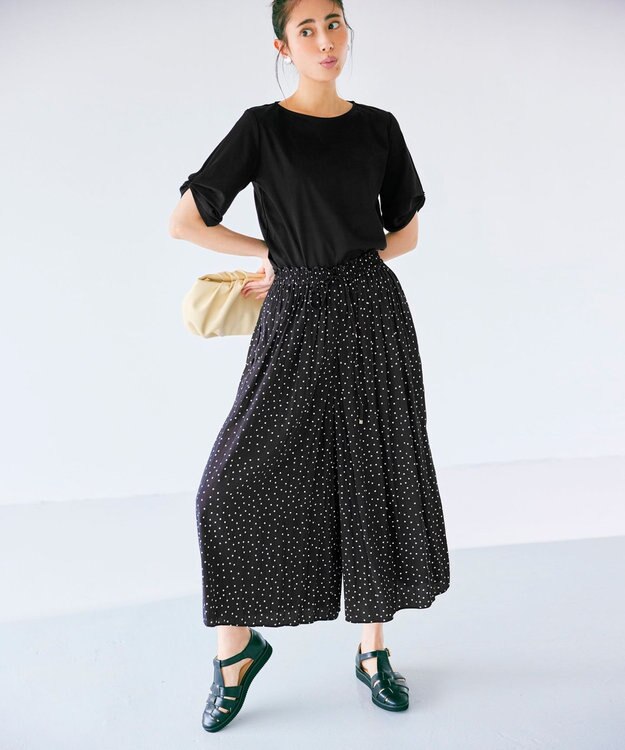 ANY 【接触冷感】シルケットスムース タックスリーブトップス ブラック