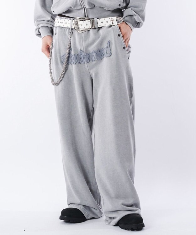 WEGO 【ウエストゴム/ユニセックス着用ITEM】ブリーチハトメスウェットパンツ グレー