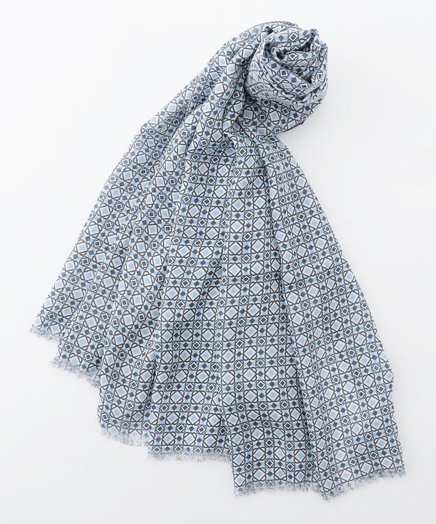 JOSEPH ABBOUD 【ドイツ/bugatti×V.FRAAS】ビンテージタイルモチーフ ストール サックスブルー系7