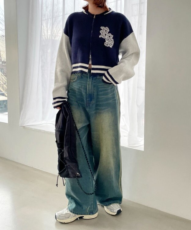 WEGO ニットショートスタジャン ネイビー