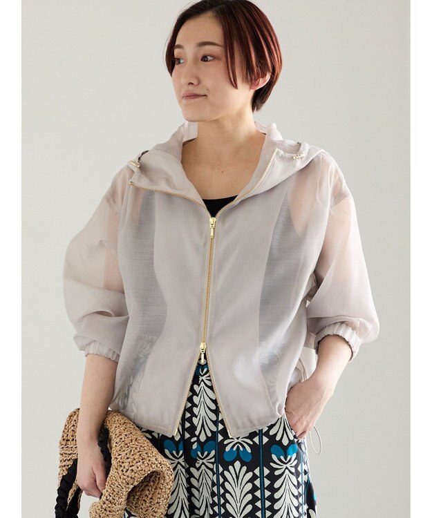 Te chichi ショートシアーフーディーブルゾン グレー