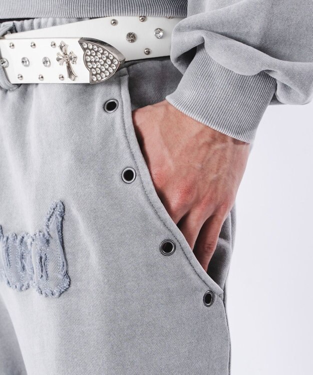 WEGO 【ウエストゴム/ユニセックス着用ITEM】ブリーチハトメスウェットパンツ グレー