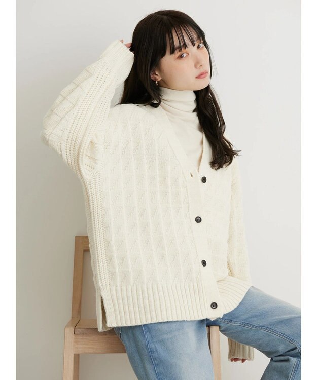 AMERICAN HOLIC スクエア柄Ｖネックニットカーディガン Ivory