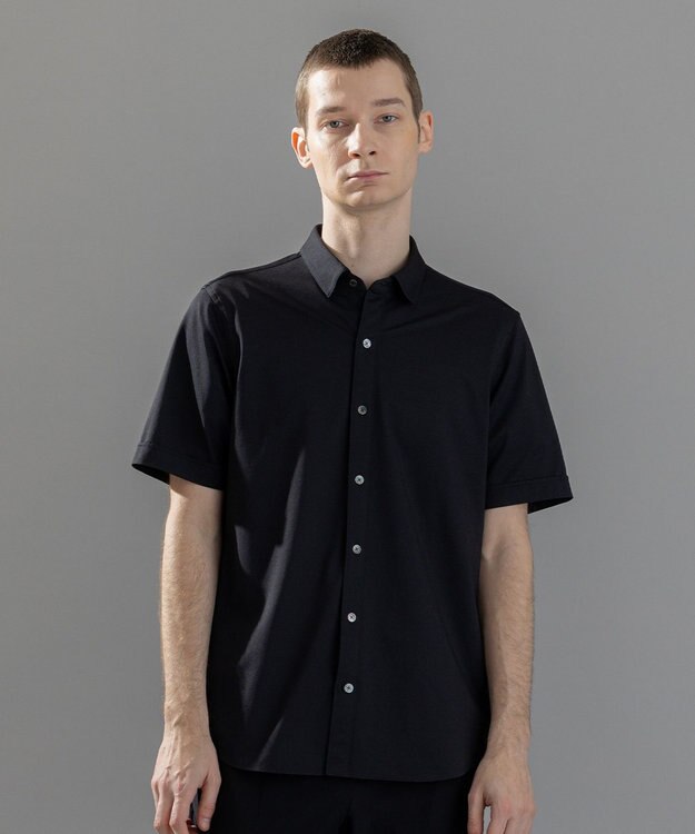 JOSEPH HOMME 新素材【洗える/ストレッチ】ハイゲージコットンジャージー 　レギュラーカラーシャツ ブラック系