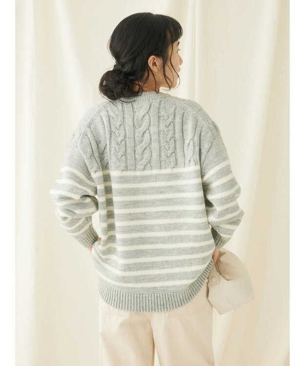 CRAFT STANDARD BOUTIQUE ケーブル×ボーダードッキングプルオーバー Border Gray