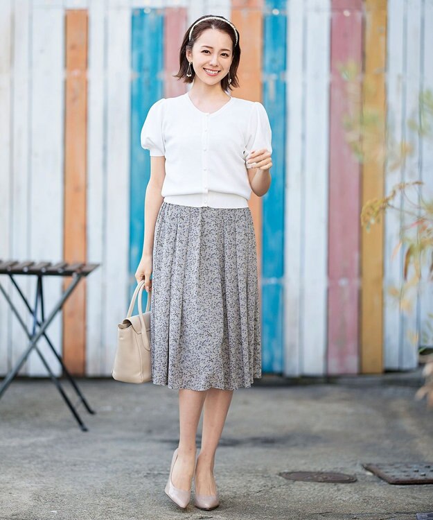 Tiaclasse L 【洗える】ひんやり心地良いパフ袖ニットカーディガン オフホワイト