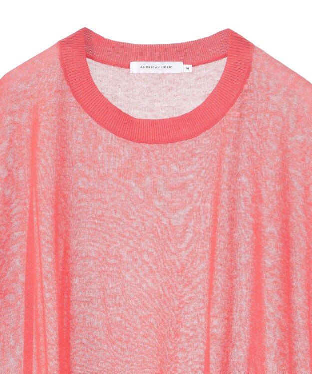 AMERICAN HOLIC ウォッシャブルシアーニットフレンチスリーブトップス Red