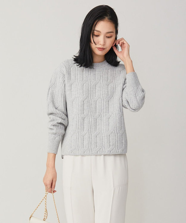 ICB 【洗える】 ソフトカシミヤミックス 幾何学柄ニット ライトグレー系