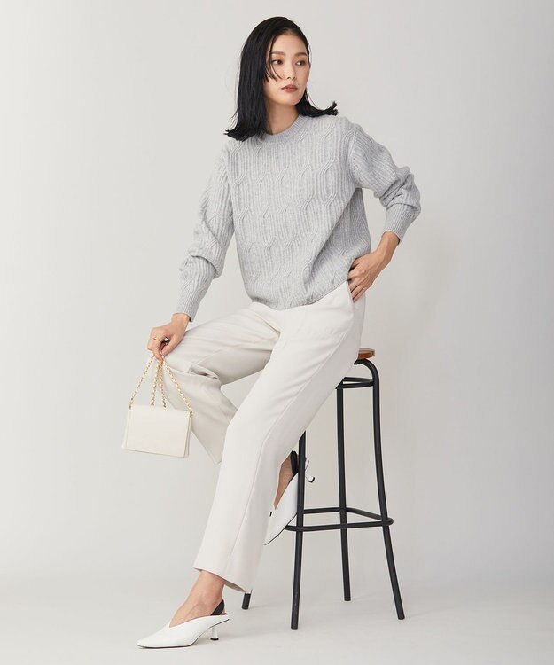 ICB L 【洗える】 ソフトカシミヤミックス 幾何学柄ニット ライトグレー系