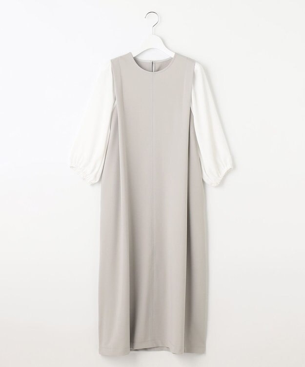 Feroux 【洗える】ジョーゼットコンビポンチ ワンピース アイスグレー系