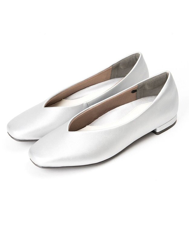 AcureZ Vカットフラットパンプス「母趾にやさしい美パンプス」 シルバー