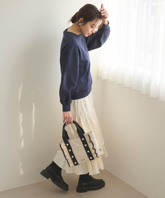 Feroux 【セットアイテム】裏毛プルオーバー×ランダムプリーツ スカート ネイビー系