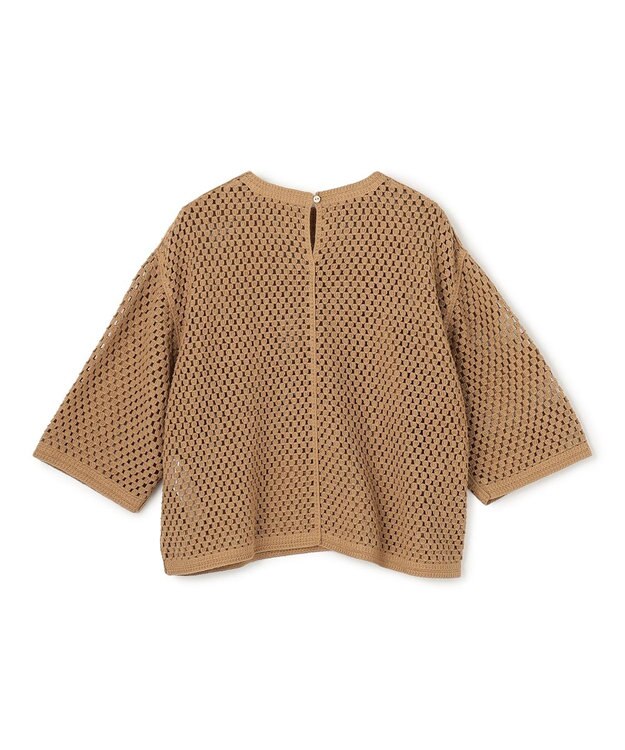 UNFILO クロシェレースニット ハーフスリーブ プルオーバー キャメル