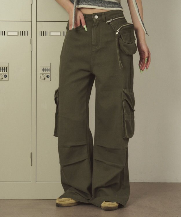 WEGO ポーチ付きウォッシュドカーゴパンツ カーキ