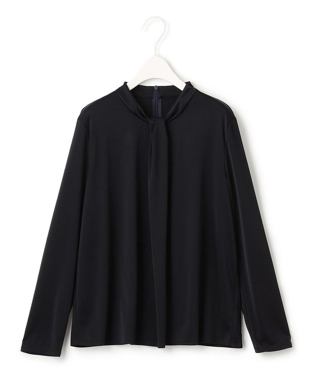 ICB L 【洗える】トリアセサテンスムース ボウタイ風プルオーバー ネイビー系