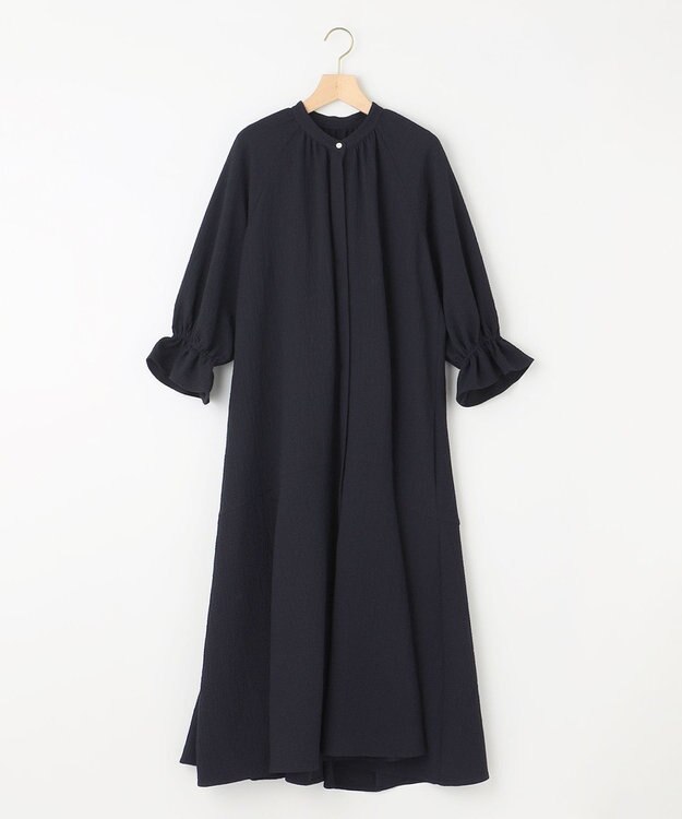 組曲 【WEB限定】クレープストレッチ シャツワンピース ネイビー系