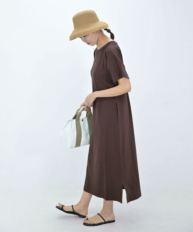 TOQUE 25SS新作〈大草直子さんアドバイザー〉スーピマコットン半袖ロングワンピース ブラウン