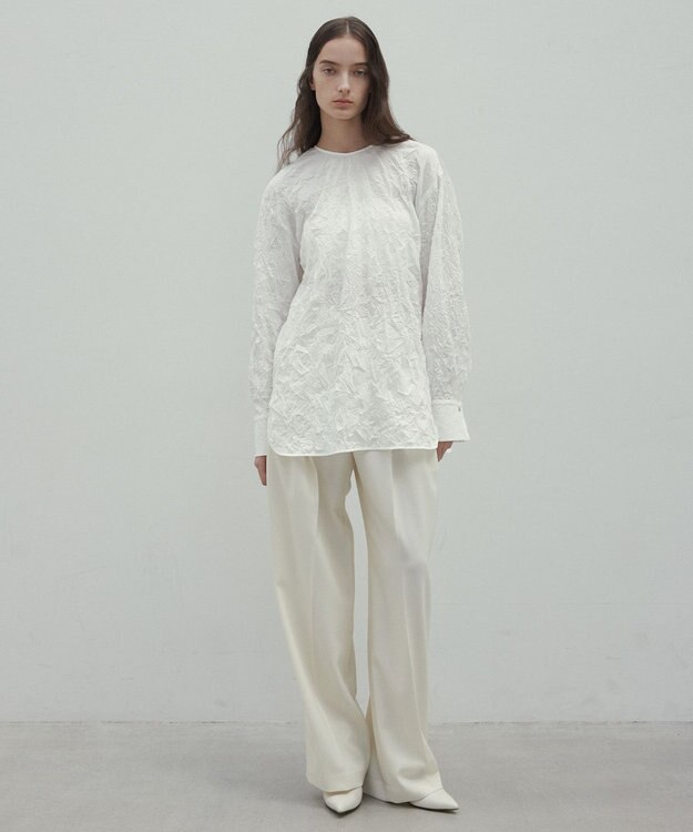 BEIGE， 【洗える】STEVIA / ウール混タックワイドパンツ Ecru