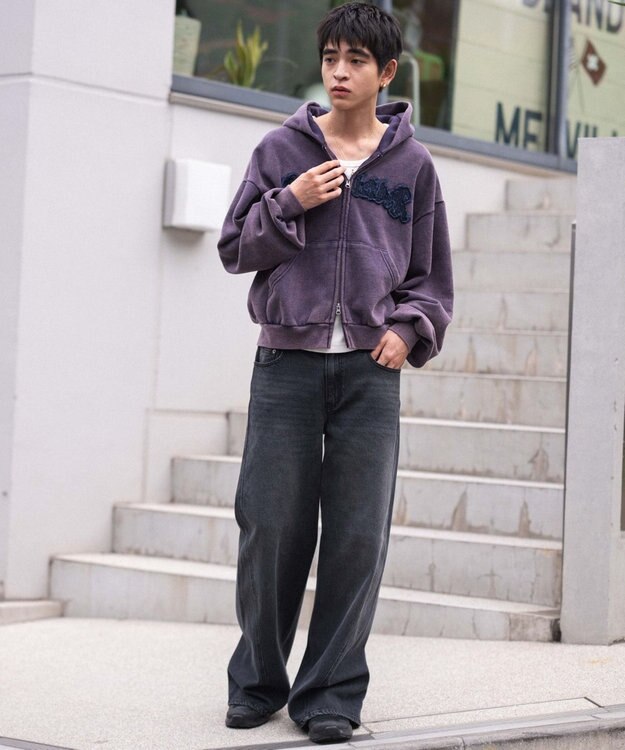 WEGO 【ウエスト調整可/SMLサイズ展開】ローライズカバーフィットフレアデニムパンツ デニムブラックソノタ