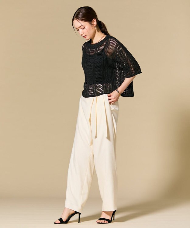 BEIGE， CAROLE / リネンライクラップワイドパンツ Ecru