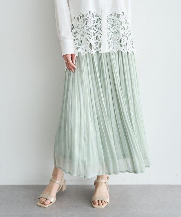 YECCA VECCA シャイニーサテンプリーツスカート Mint