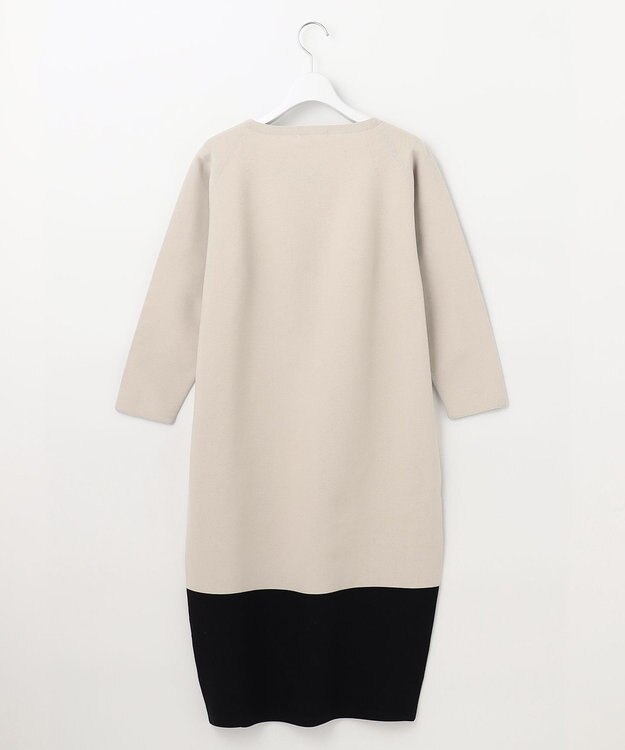 自由区 【洗える】ポリエステルホールガーメントニット ワンピース シャンパンベージュ×ブラック