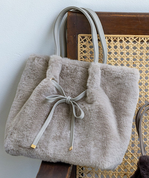 ANY SIS 【2WAY】フェイクファーリボン バッグ ライトグレー