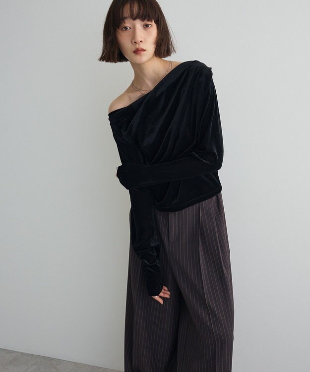 Green Parks シアーベロアオフショル長袖プルオーバー Black