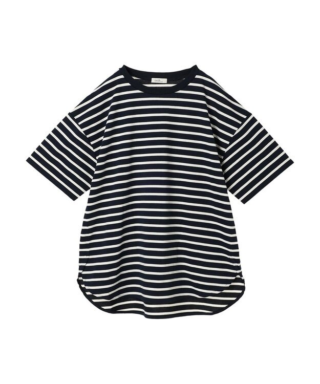 earth music&ecology ラウンドチュニックＴ Border Navy