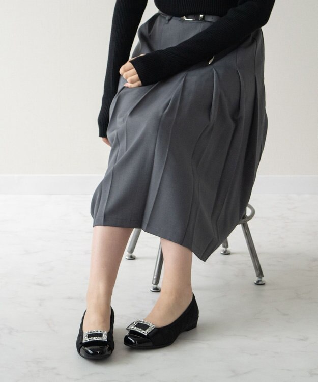 Bridget Birkin ＜3E＞【Bridget Birkin Walk】キルティングビジューリボンウォーキングパンプス ブラックスウェード